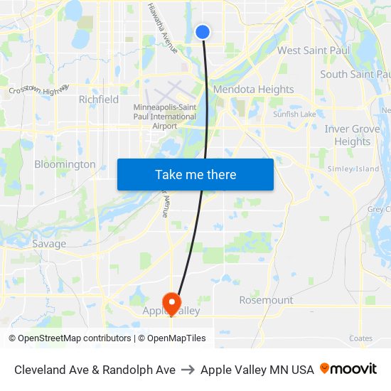 Cleveland Ave & Randolph Ave to Apple Valley MN USA map