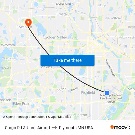 Cargo Rd & Ups - Airport to Plymouth MN USA map