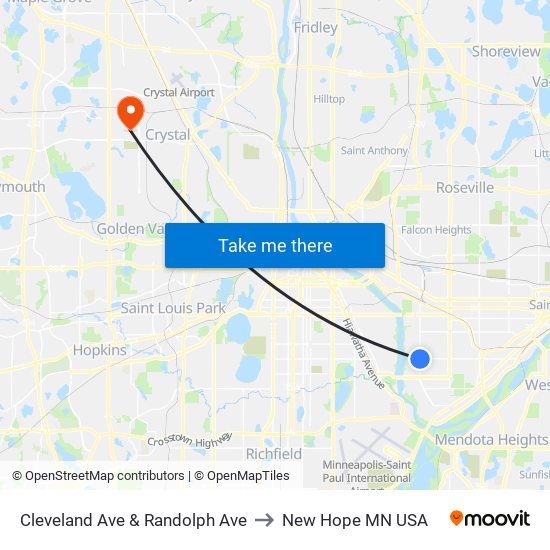 Cleveland Ave & Randolph Ave to New Hope MN USA map