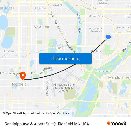 Randolph Ave & Albert St to Richfield MN USA map