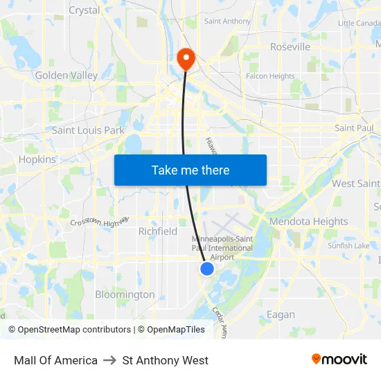 Mall Of America to St Anthony West map