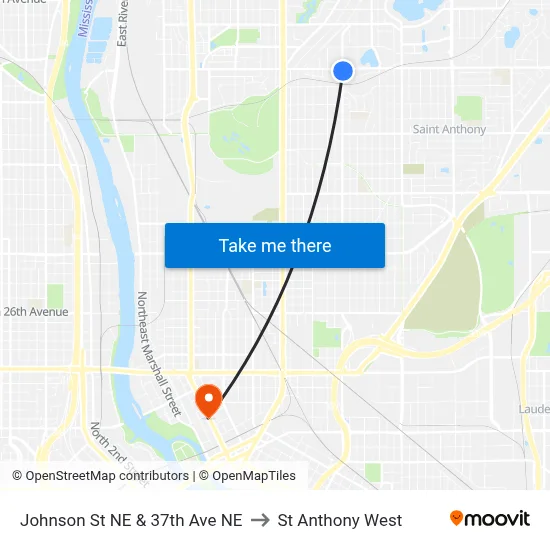 Johnson St NE & 37th Ave NE to St Anthony West map