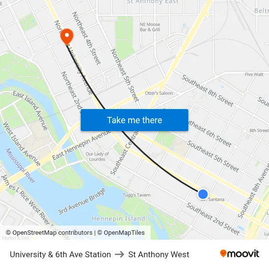 University & 6th Ave Station to St Anthony West map