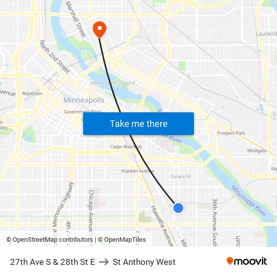 27th Ave S & 28th St E to St Anthony West map