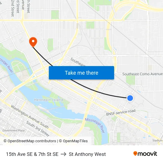 15th Ave SE & 7th St SE to St Anthony West map