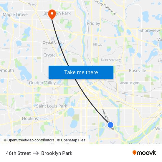 46th Street to Brooklyn Park map