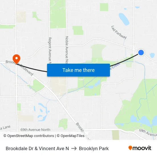 Brookdale Dr & Vincent Ave N to Brooklyn Park map