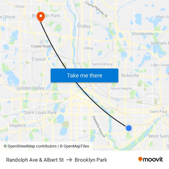 Randolph Ave & Albert St to Brooklyn Park map