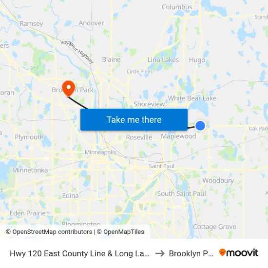 Hwy 120 East County Line & Long Lake Rd to Brooklyn Park map