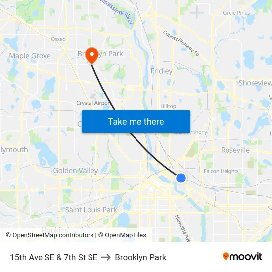 15th Ave SE & 7th St SE to Brooklyn Park map
