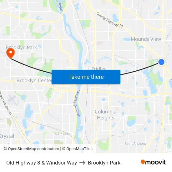 Old Highway 8 & Windsor Way to Brooklyn Park map