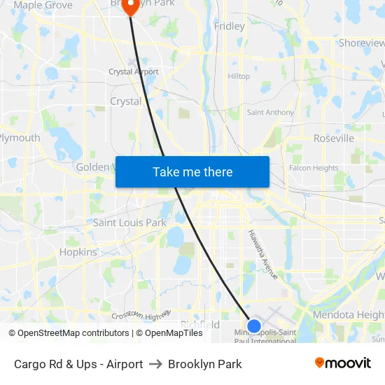 Cargo Rd & Ups - Airport to Brooklyn Park map