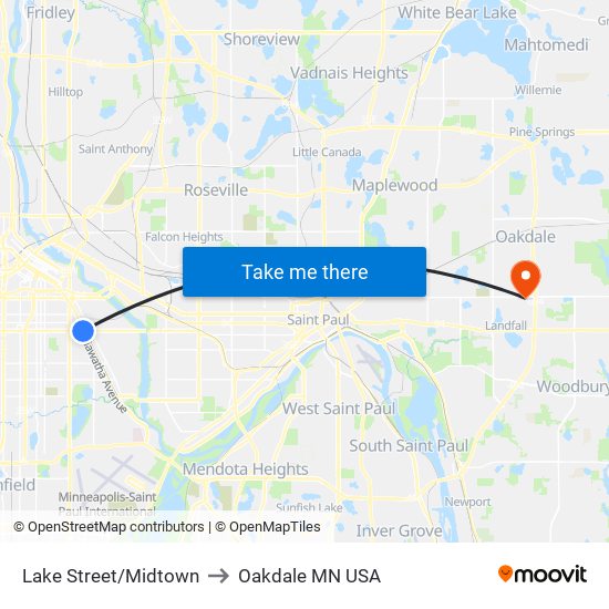 Lake Street/Midtown to Oakdale MN USA map