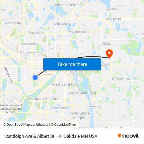 Randolph Ave & Albert St to Oakdale MN USA map