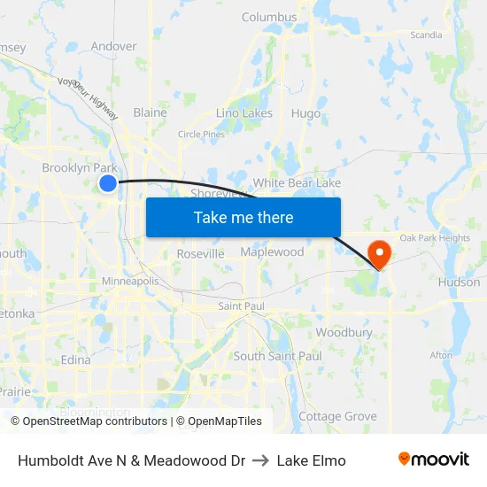 Humboldt Ave N & Meadowood Dr to Lake Elmo map