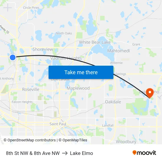 8th St NW & 8th Ave NW to Lake Elmo map