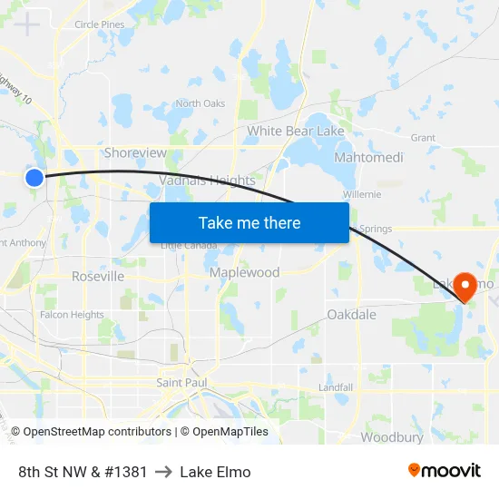 8th St NW & #1381 to Lake Elmo map