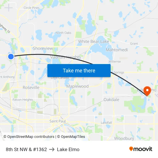 8th St NW & #1362 to Lake Elmo map