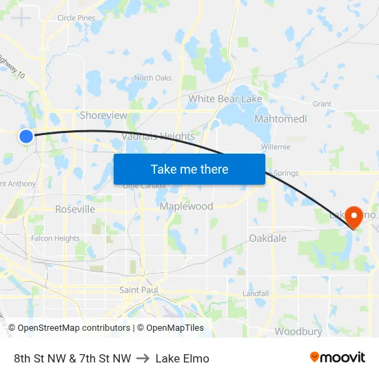 8th St NW & 7th St NW to Lake Elmo map