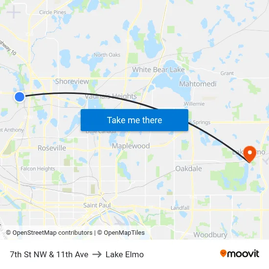 7th St NW & 11th Ave to Lake Elmo map