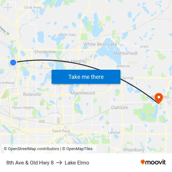 8th Ave & Old Hwy 8 to Lake Elmo map