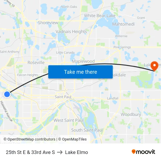 25th St E & 33rd Ave S to Lake Elmo map