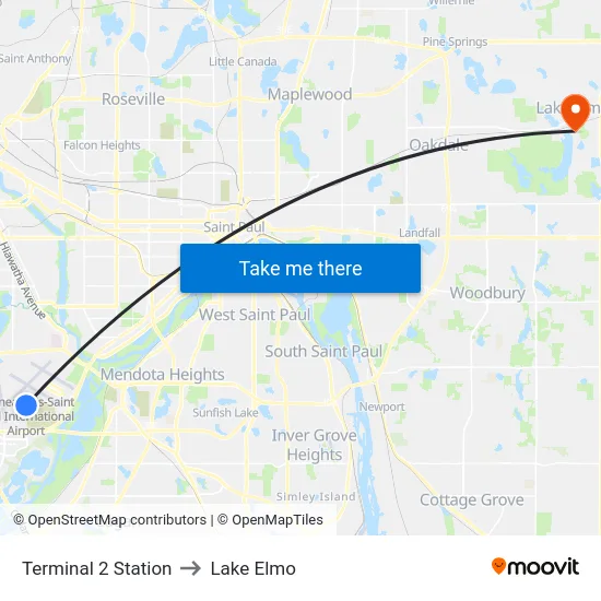 Terminal 2 Station to Lake Elmo map