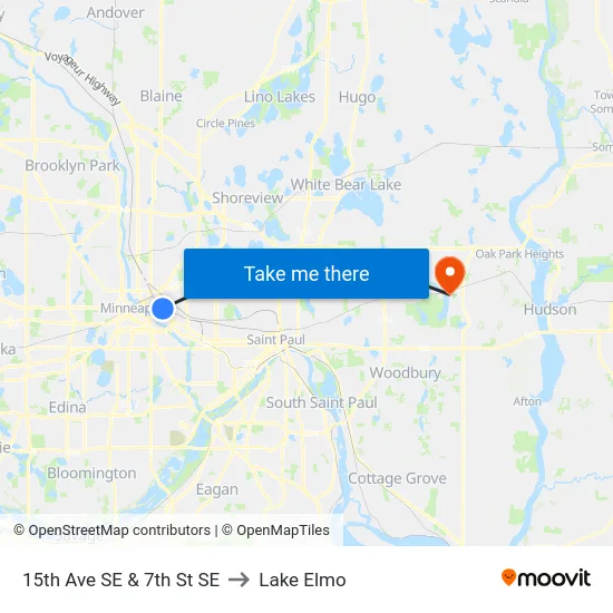 15th Ave SE & 7th St SE to Lake Elmo map