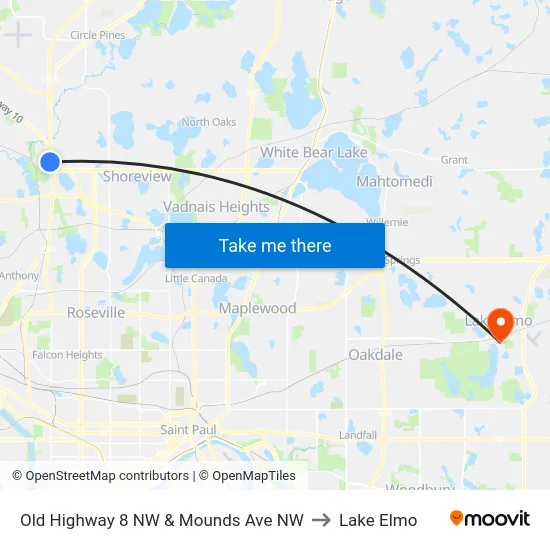 Old Highway 8 NW & Mounds Ave NW to Lake Elmo map