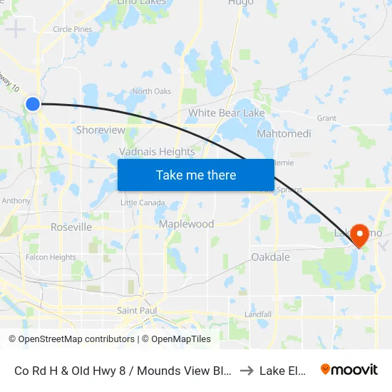 Co Rd H & Old Hwy 8 / Mounds View Blvd to Lake Elmo map