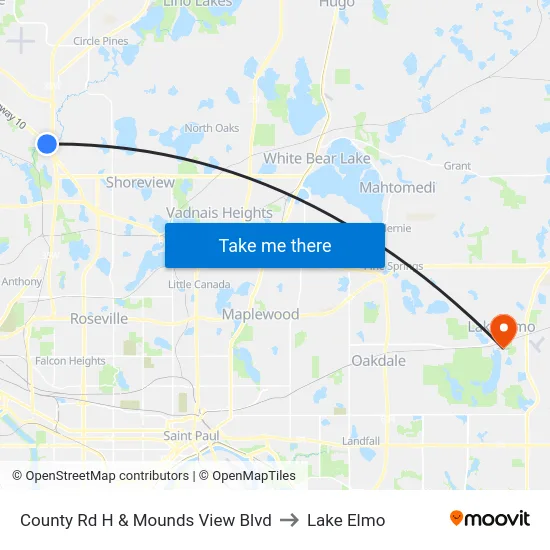 County Rd H & Mounds View Blvd to Lake Elmo map