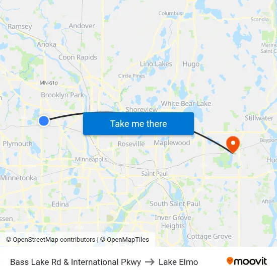 Bass Lake Rd & International Pkwy to Lake Elmo map