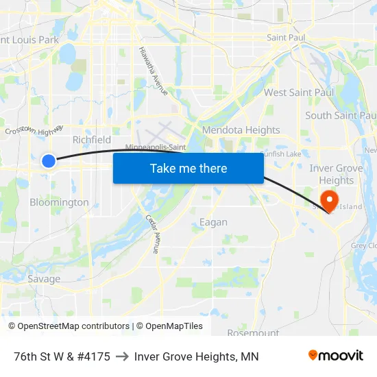 76th St W & #4175 to Inver Grove Heights, MN map