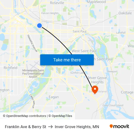 Franklin Ave & Berry St to Inver Grove Heights, MN map