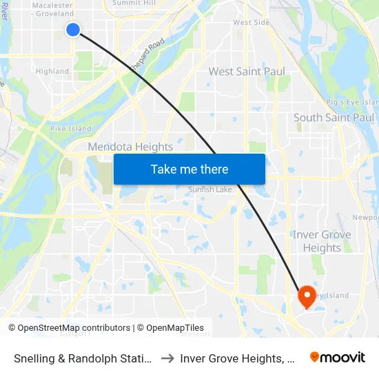 Snelling & Randolph Station to Inver Grove Heights, MN map