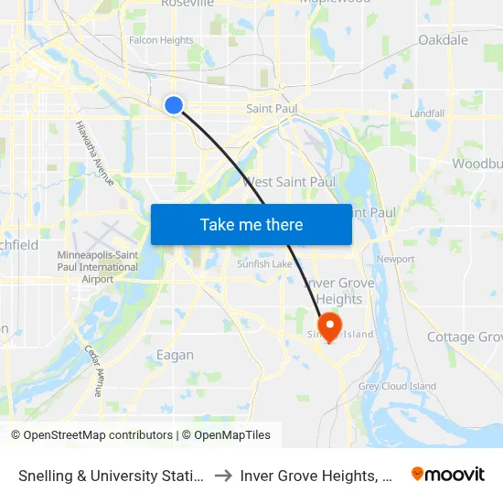 Snelling & University Station to Inver Grove Heights, MN map