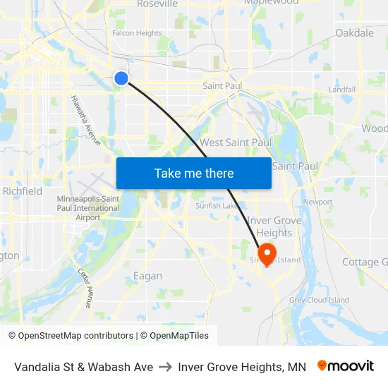 Vandalia St & Wabash Ave to Inver Grove Heights, MN map