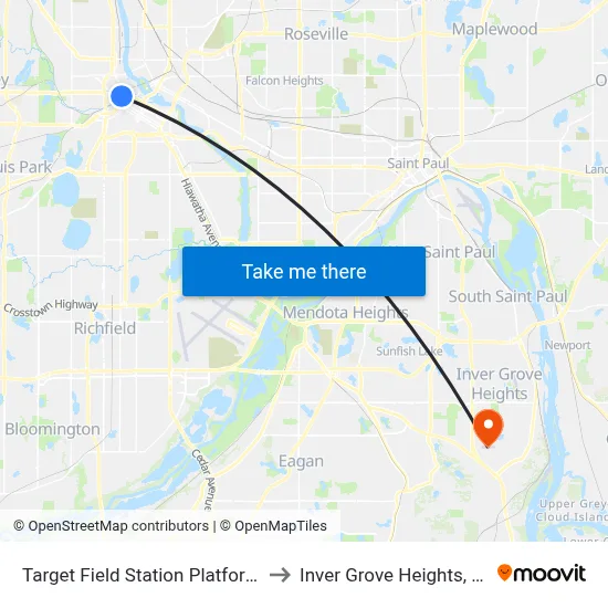 Target Field Station Platform 1 to Inver Grove Heights, MN map