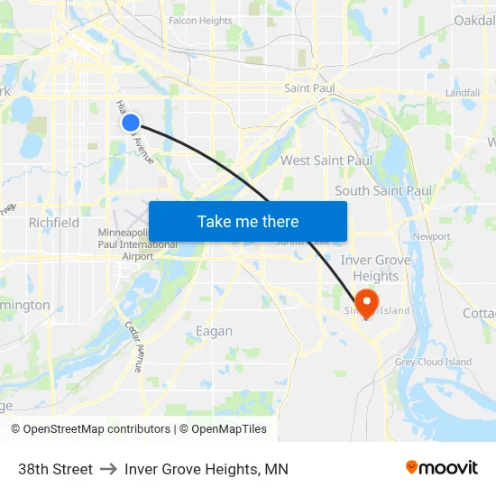 38th Street to Inver Grove Heights, MN map