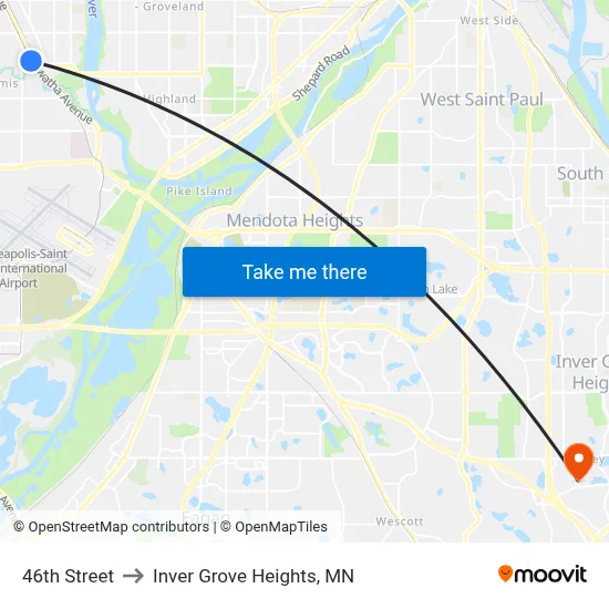46th Street to Inver Grove Heights, MN map