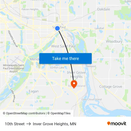 10th Street to Inver Grove Heights, MN map