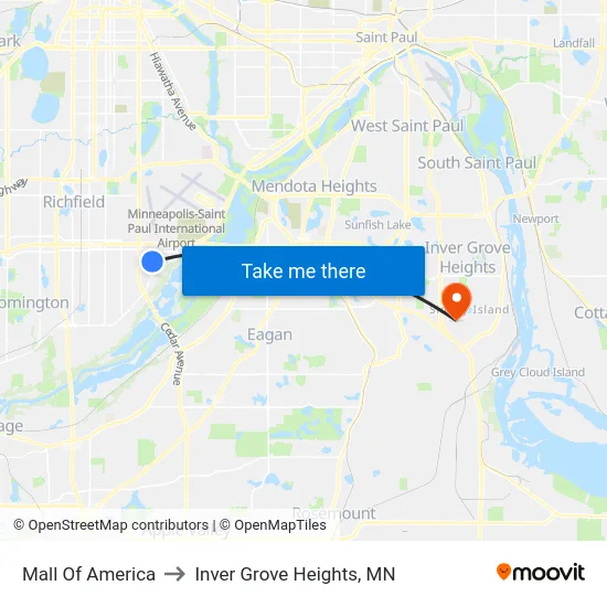 Mall Of America to Inver Grove Heights, MN map