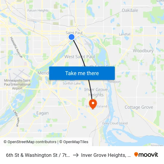 6th St & Washington St / 7th St to Inver Grove Heights, MN map