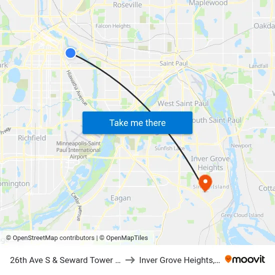 26th Ave S & Seward Tower West to Inver Grove Heights, MN map