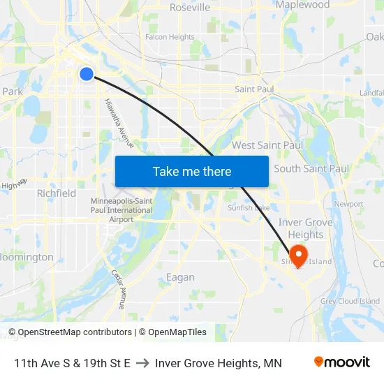 11th Ave S & 19th St E to Inver Grove Heights, MN map