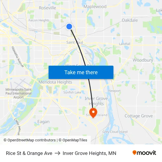 Rice St & Orange Ave to Inver Grove Heights, MN map