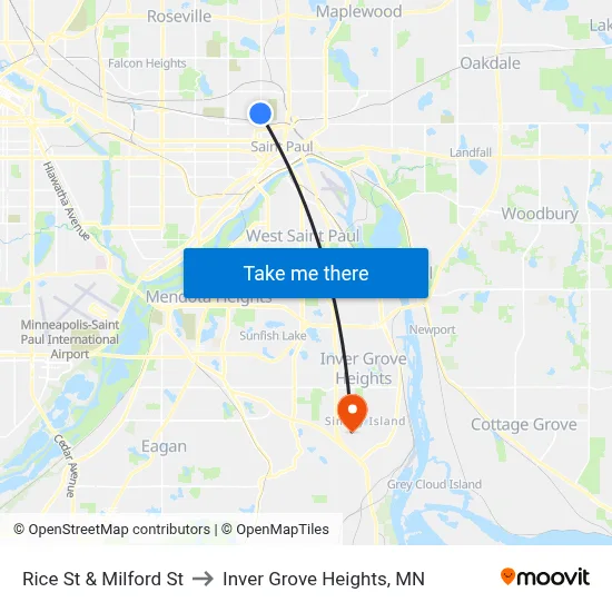 Rice St & Milford St to Inver Grove Heights, MN map