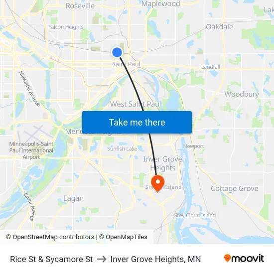 Rice St & Sycamore St to Inver Grove Heights, MN map