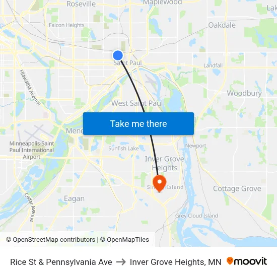Rice St & Pennsylvania Ave to Inver Grove Heights, MN map