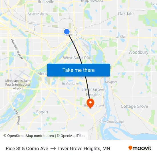 Rice St & Como Ave to Inver Grove Heights, MN map